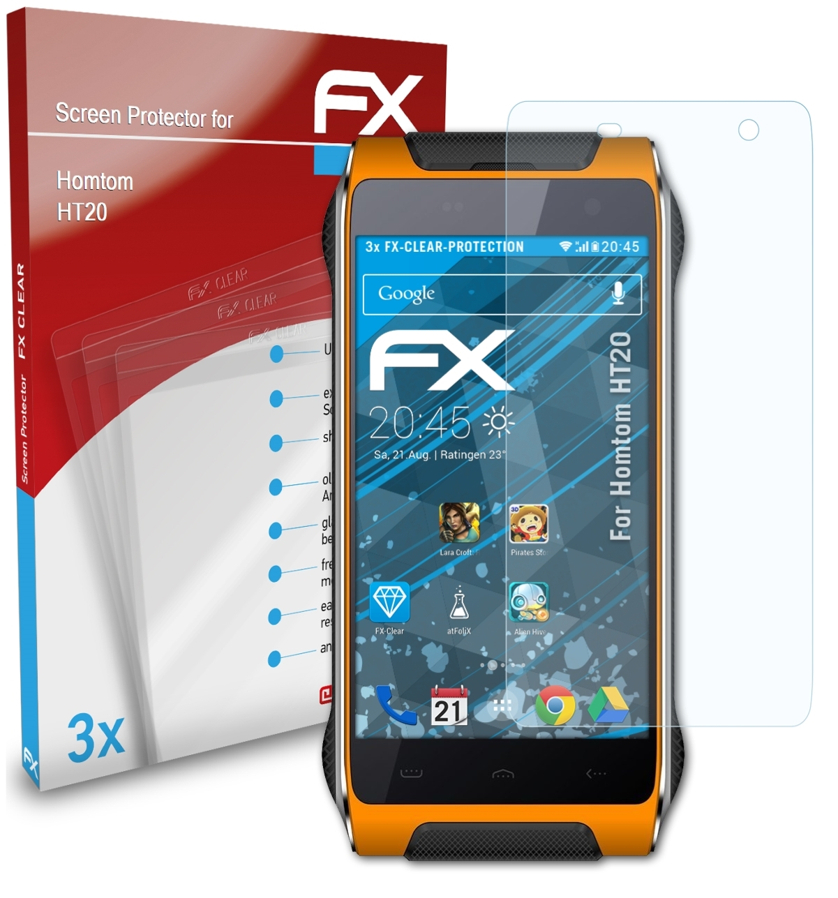 HT20) 3x Displayschutz(für FX-Clear ATFOLIX Homtom
