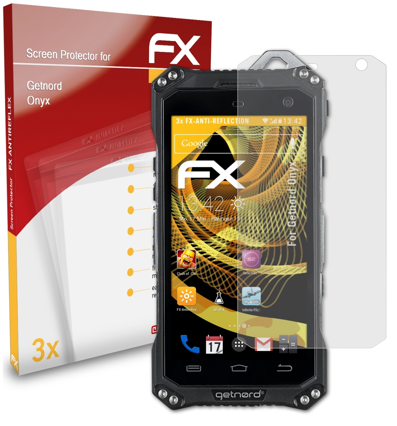 ATFOLIX 3x Getnord FX-Antireflex Displayschutz(für Onyx)