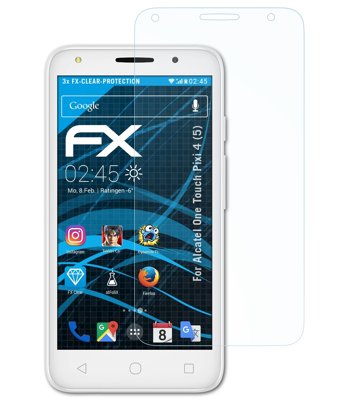 Alcatel 4 Pixi (5)) One 3x FX-Clear Displayschutz(für Touch ATFOLIX