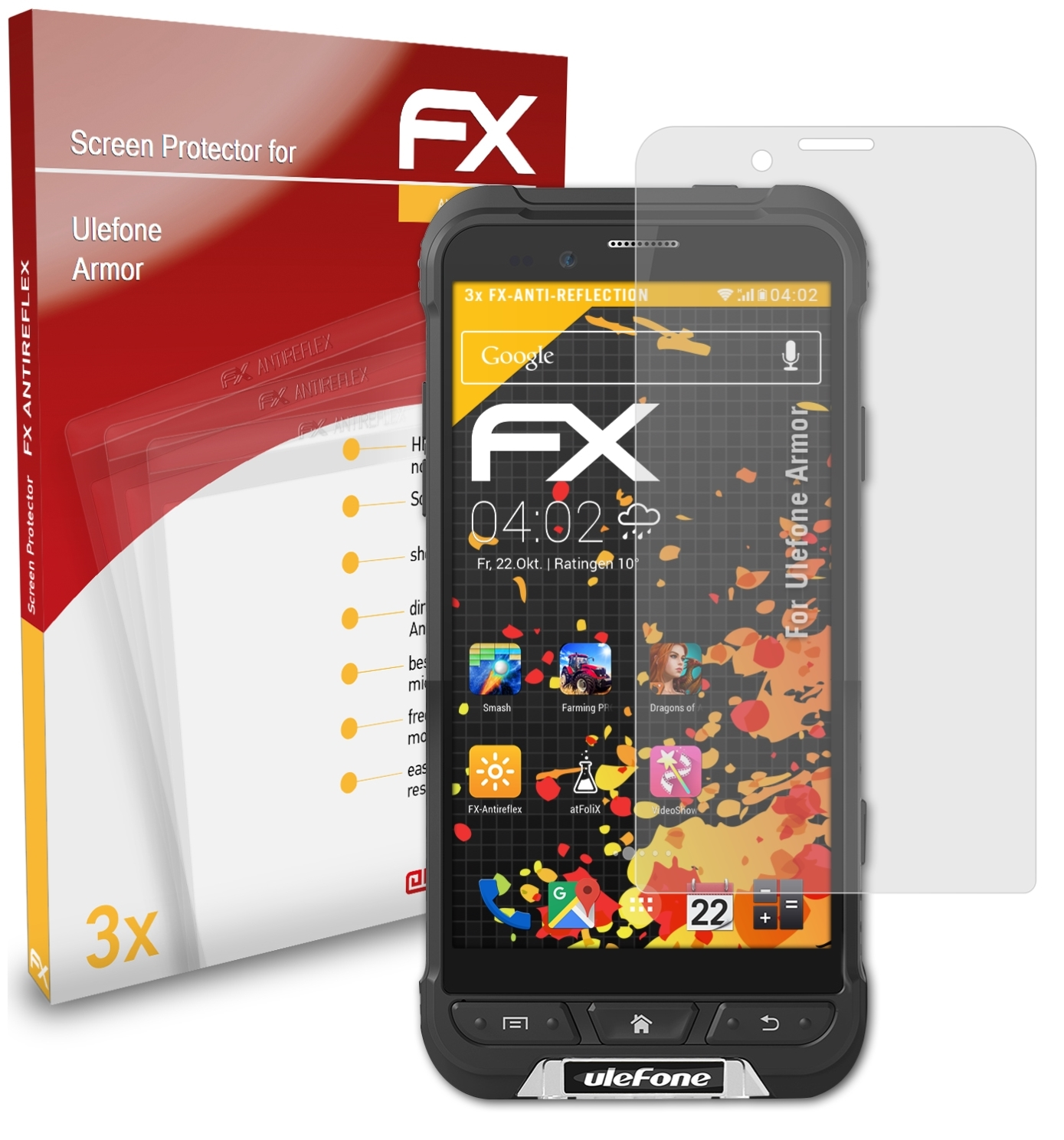 ATFOLIX 3x FX-Antireflex Displayschutz(für Ulefone Armor)