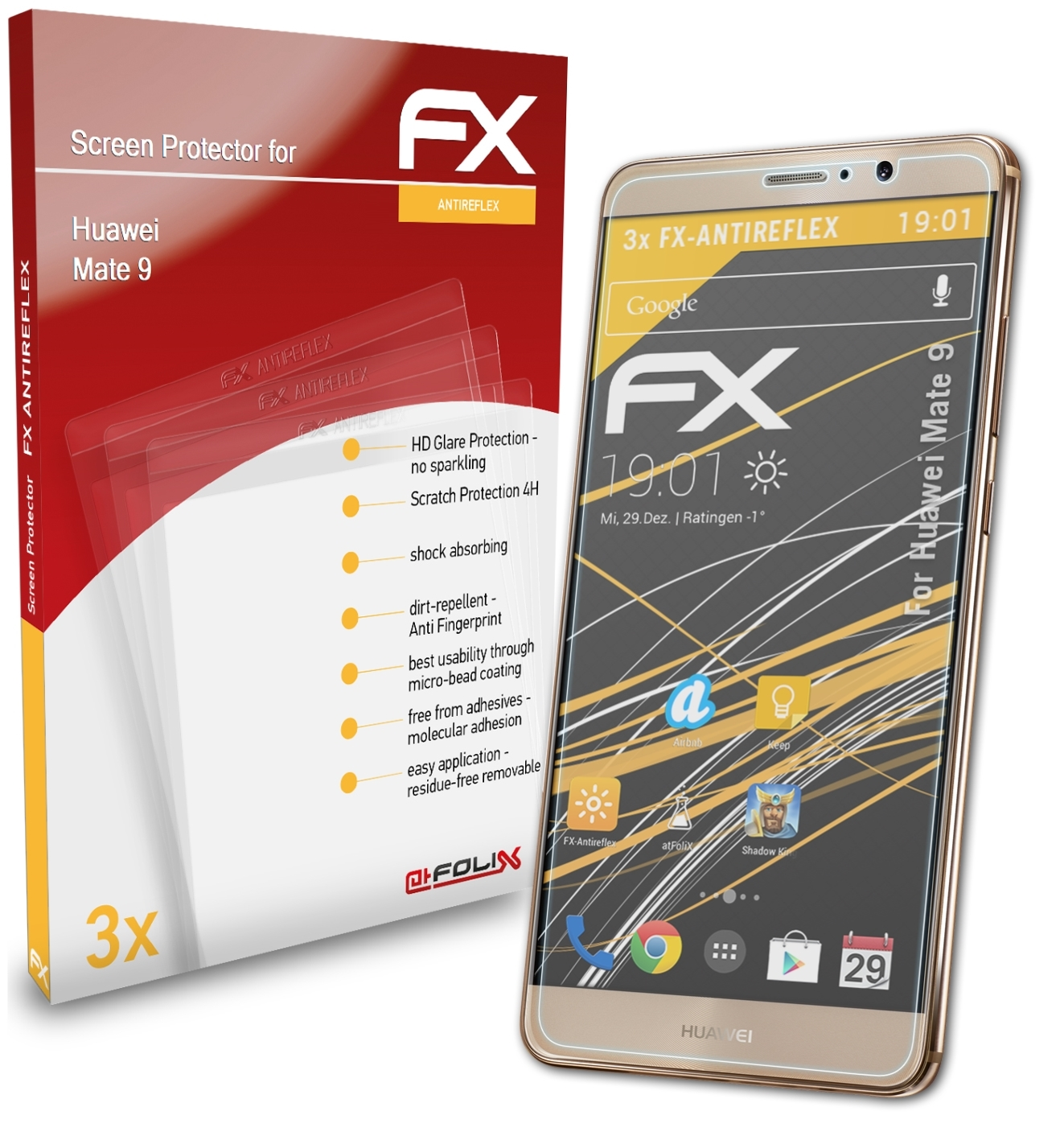 ATFOLIX 3x Huawei 9) FX-Antireflex Mate Displayschutz(für
