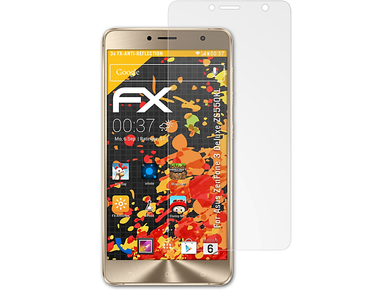 ATFOLIX 3x FX-Antireflex Displayschutz(für Asus ZenFone 3 Deluxe (ZS550KL))