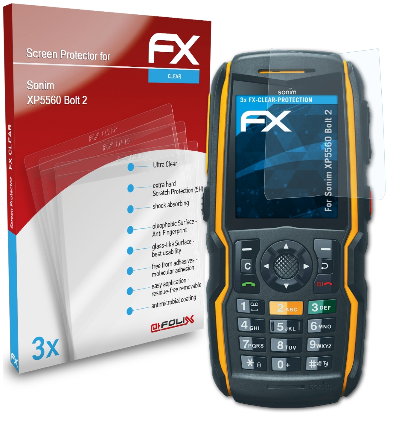 ATFOLIX 3x FX-Clear Displayschutz(für 2) XP5560 Bolt Sonim