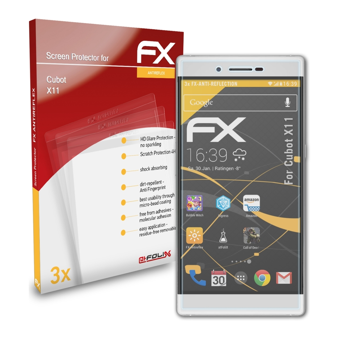 FX-Antireflex Displayschutz(für 3x Cubot ATFOLIX X11)