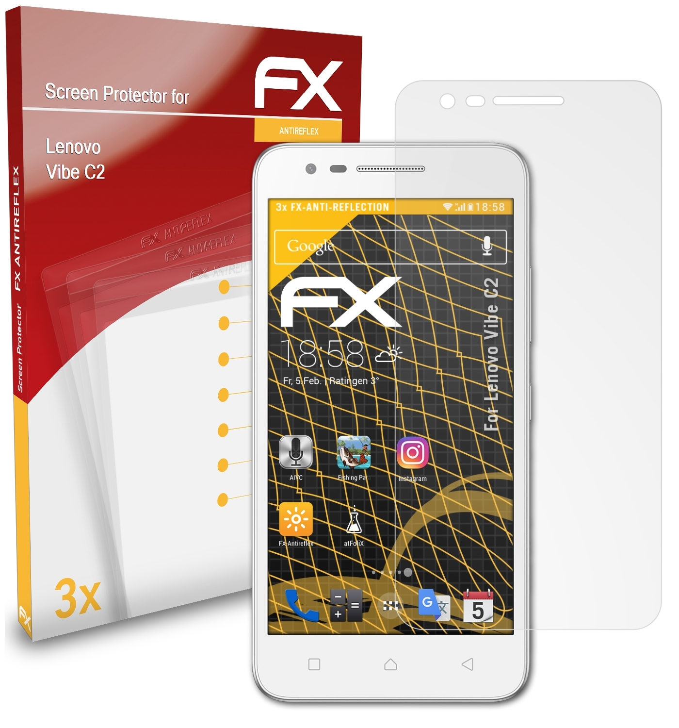 ATFOLIX 3x FX-Antireflex Displayschutz(für Vibe Lenovo C2)