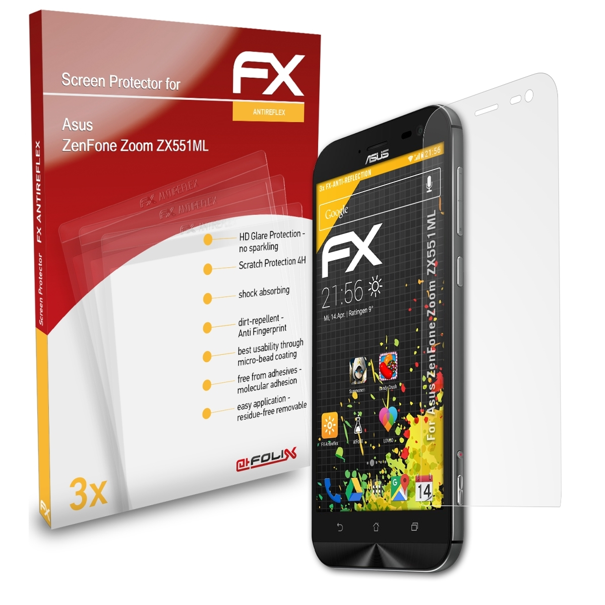 ATFOLIX 3x FX-Antireflex Displayschutz(für Zoom Asus (ZX551ML)) ZenFone
