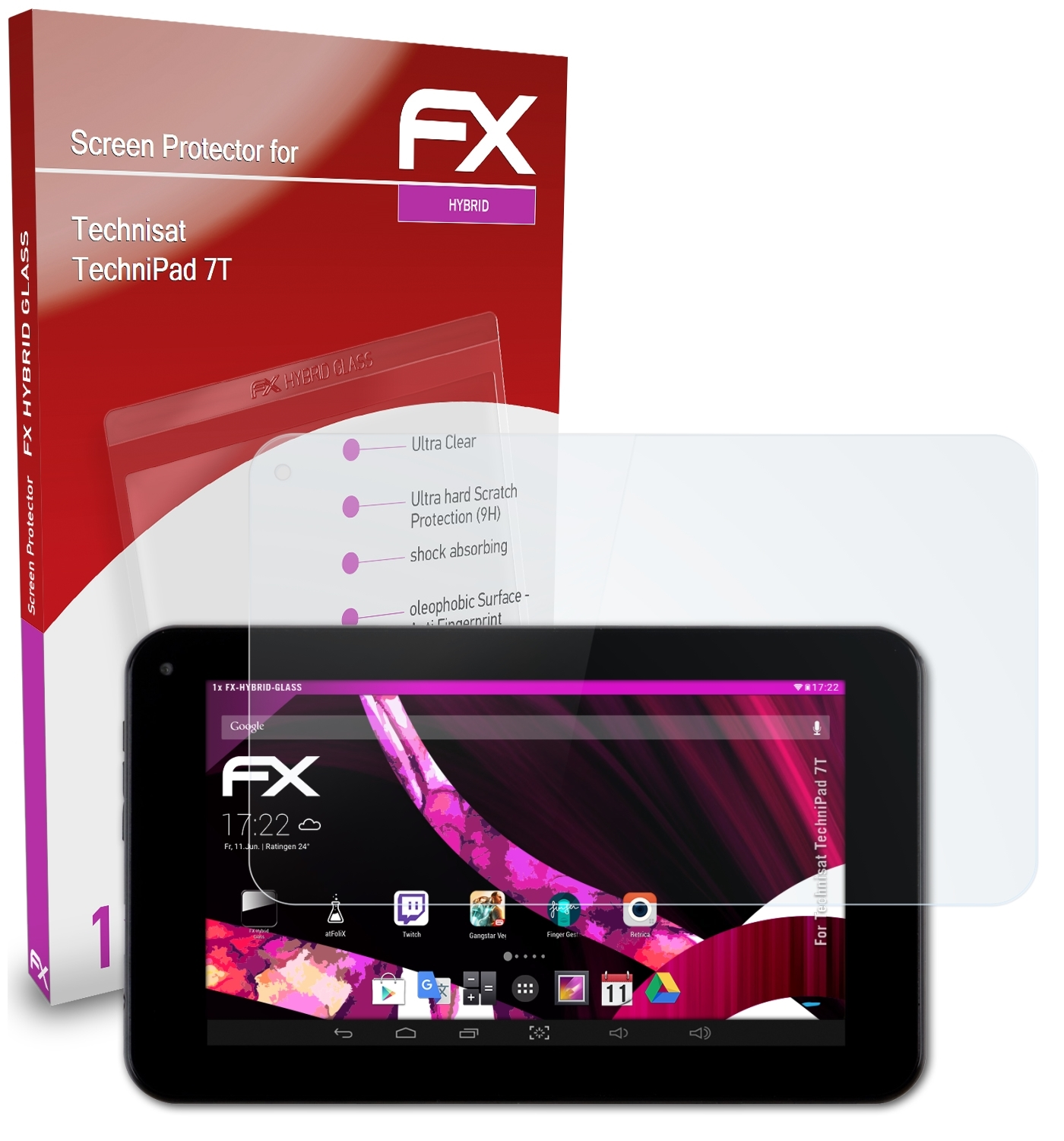 ATFOLIX FX-Hybrid-Glass Schutzglas(für Technisat 7T) TechniPad