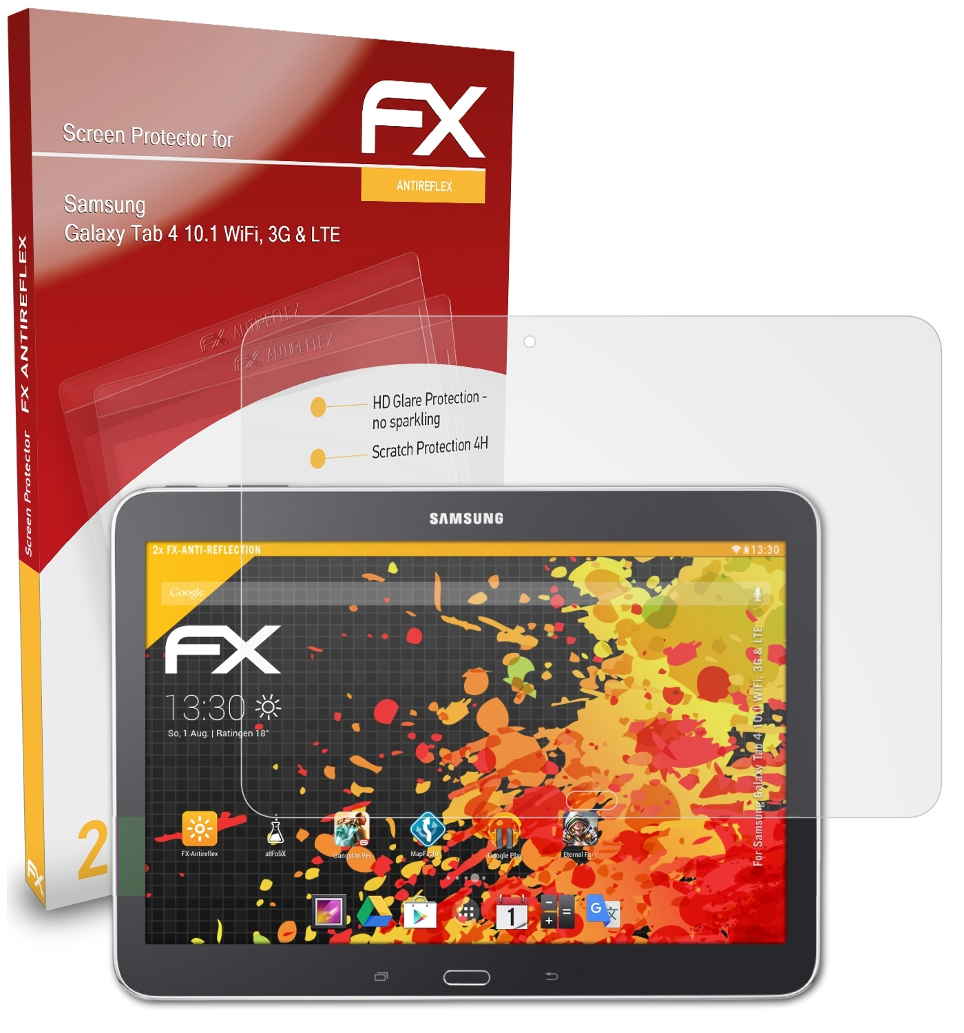 ATFOLIX Samsung 4 FX-Antireflex (WiFi, Galaxy LTE)) Tab & 2x 3G 10.1 Displayschutz(für