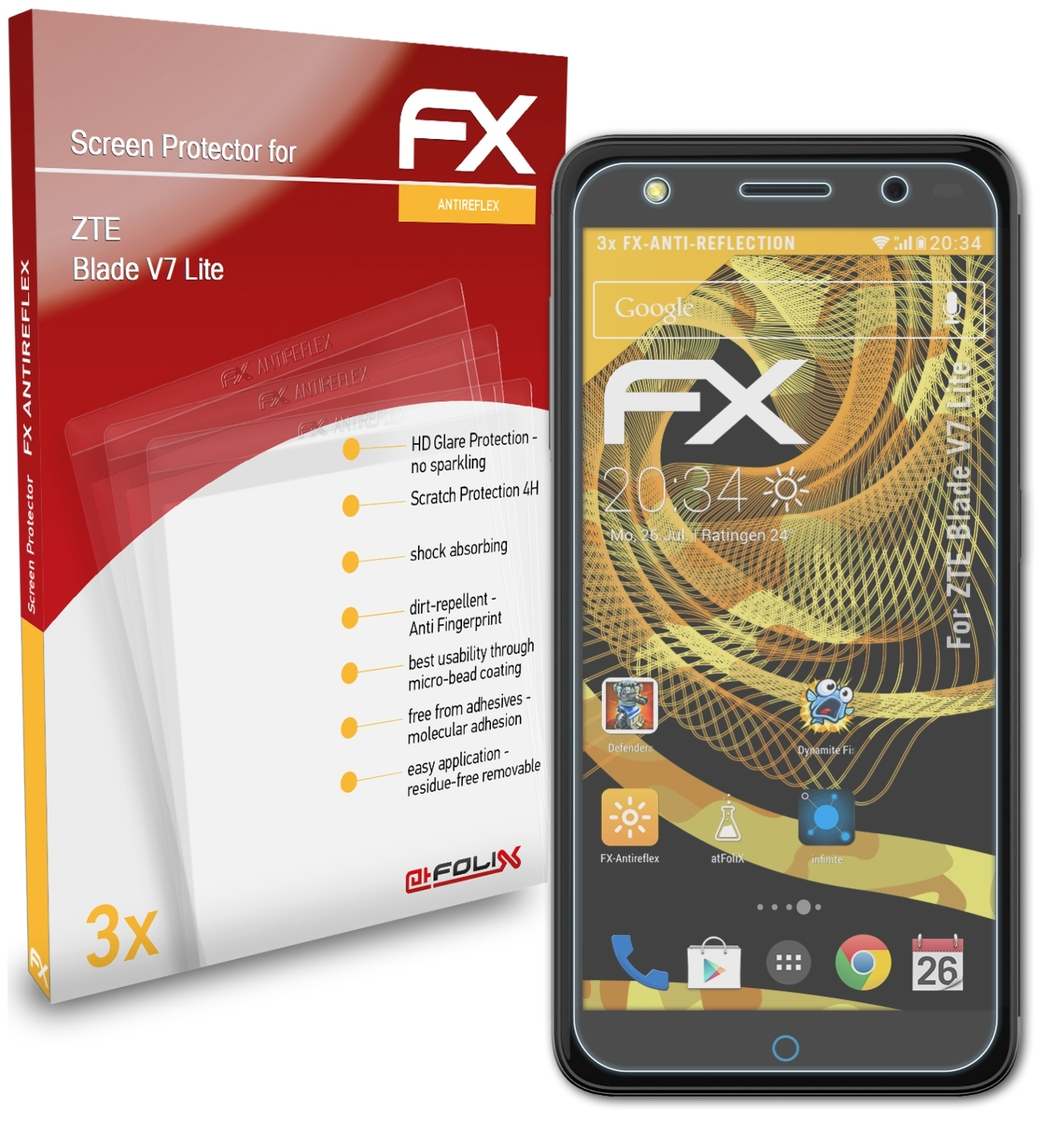 ATFOLIX 3x FX-Antireflex Displayschutz(für ZTE V7 Blade Lite)