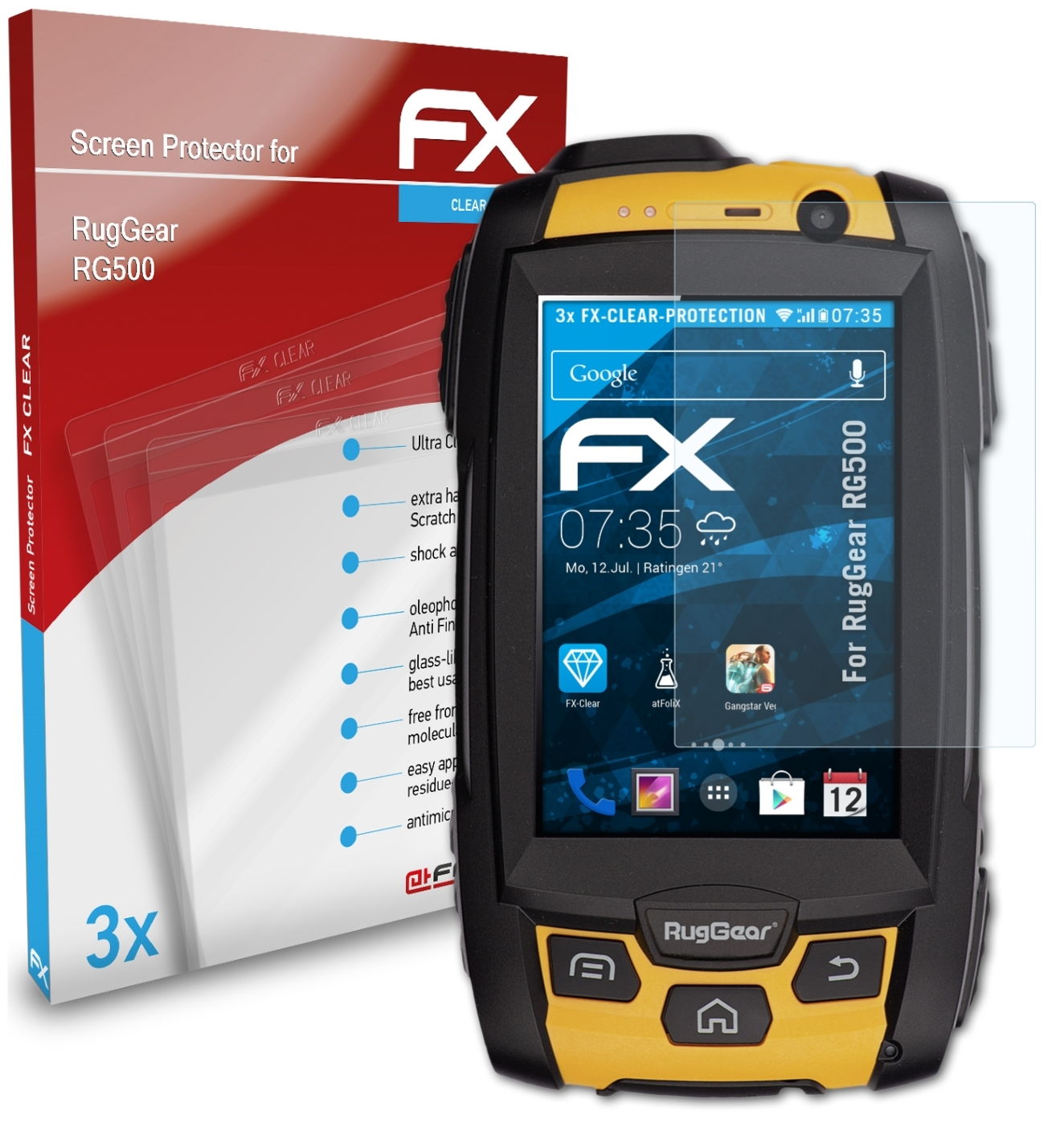 ATFOLIX 3x FX-Clear Displayschutz(für RugGear RG500)