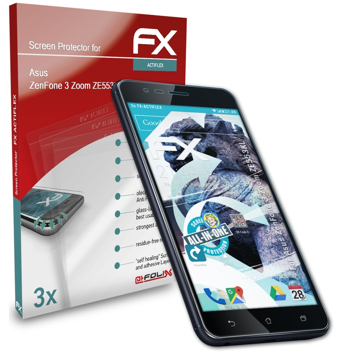 ATFOLIX 3x FX-ActiFleX Displayschutz(für ZenFone Zoom Asus (ZE553KL)) 3