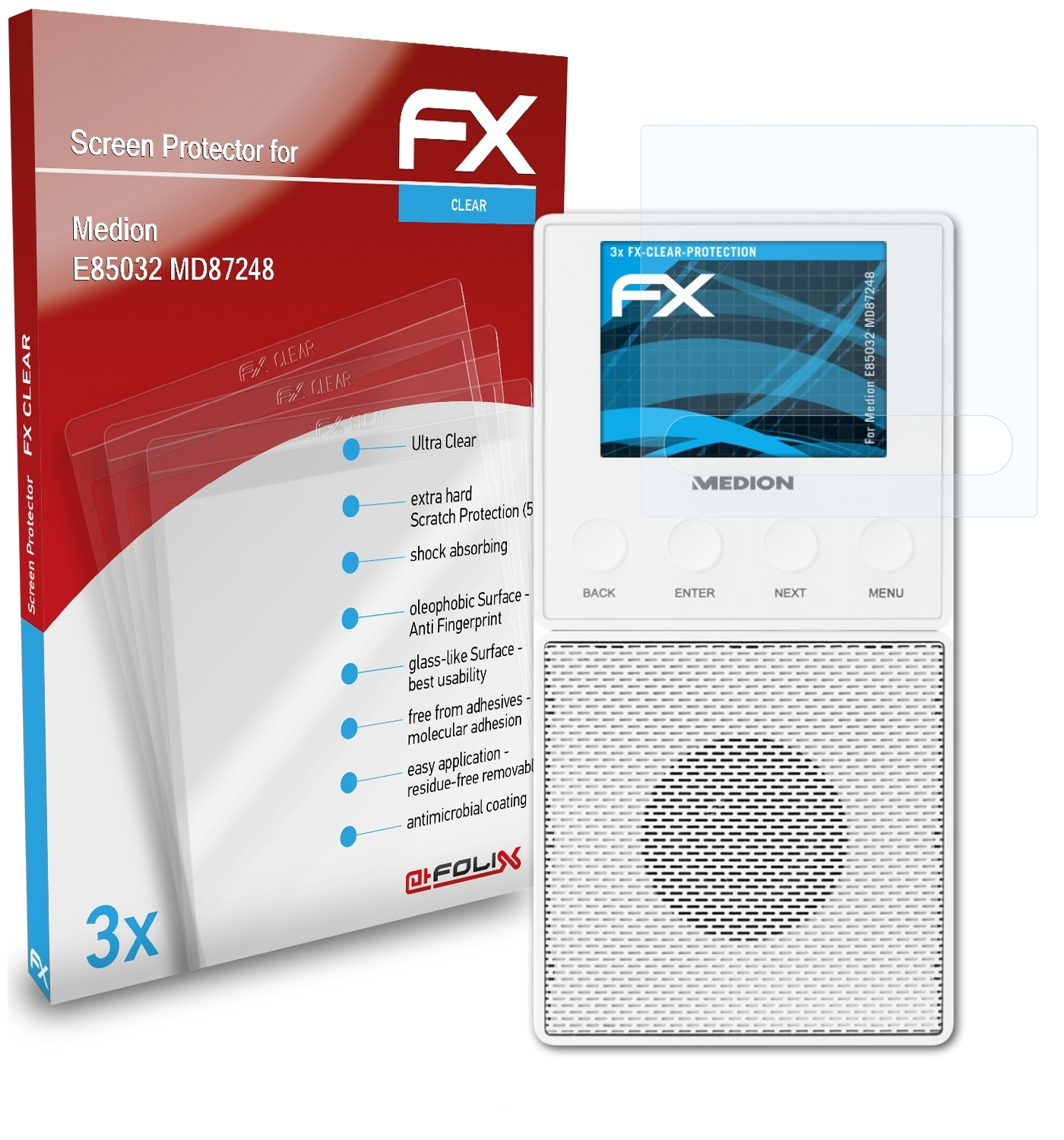3x Displayschutz(für Medion (MD87248)) ATFOLIX FX-Clear E85032