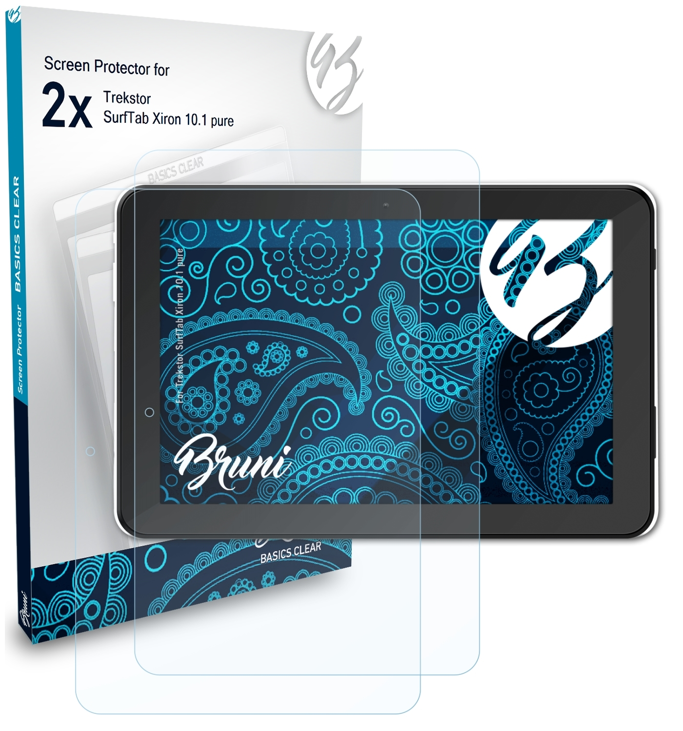 BRUNI 2x Basics-Clear Xiron 10.1 pure) Schutzfolie(für SurfTab Trekstor