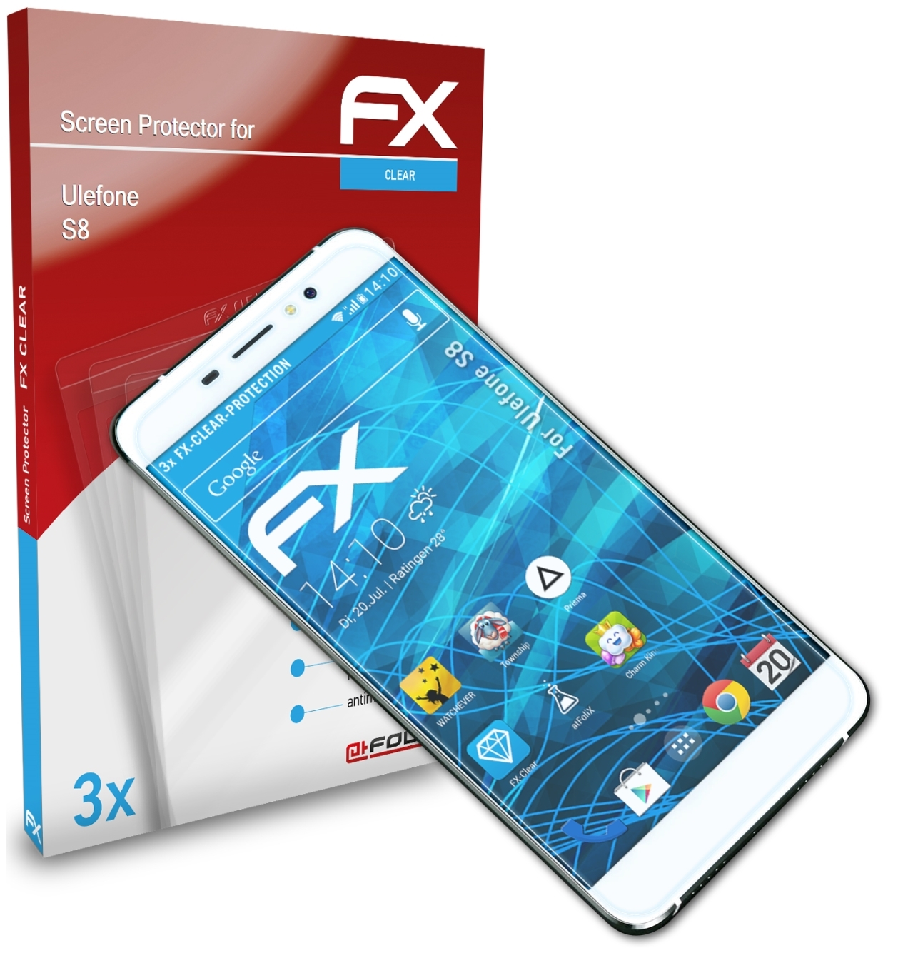 S8) ATFOLIX Ulefone 3x FX-Clear Displayschutz(für