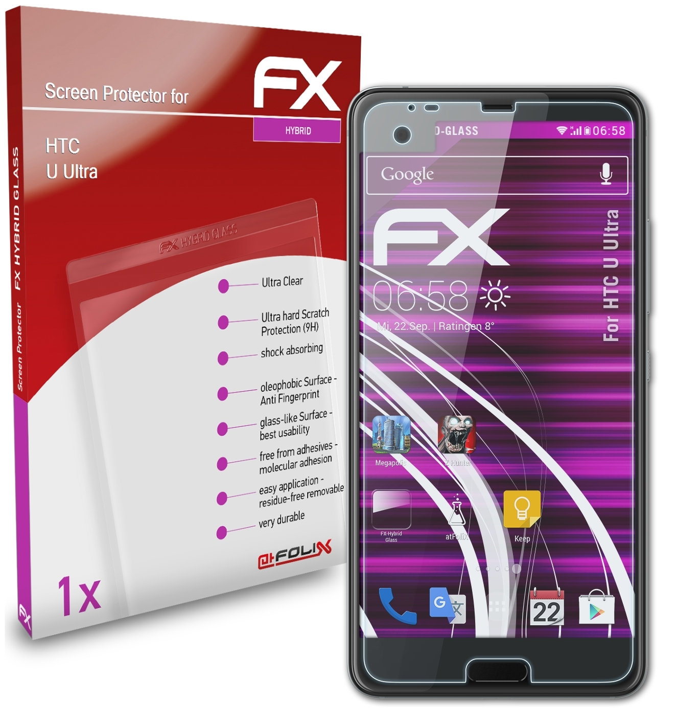 ATFOLIX FX-Hybrid-Glass Schutzglas(für HTC U Ultra)