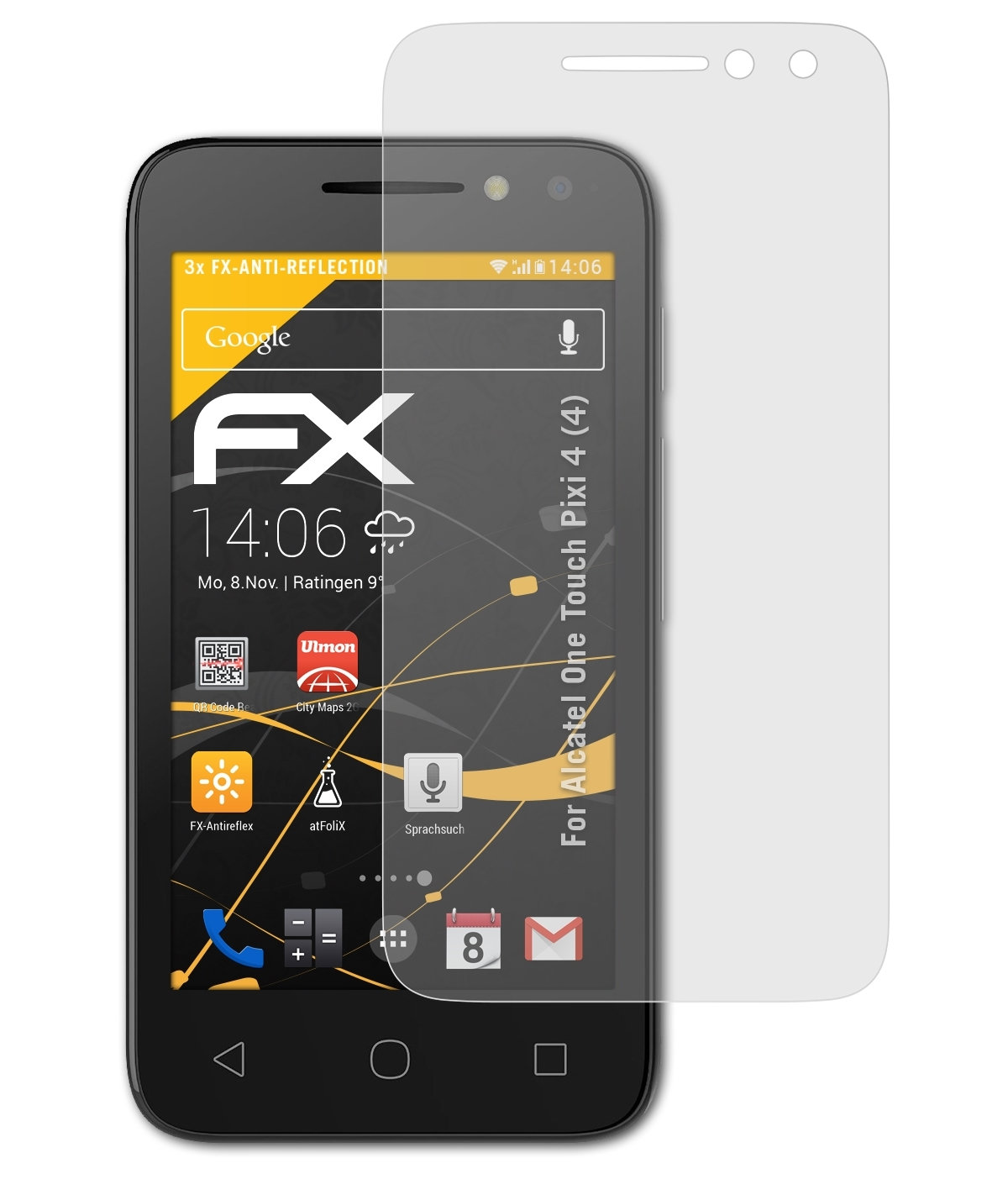 ATFOLIX One Displayschutz(für (4)) Touch Alcatel FX-Antireflex 4 Pixi 3x