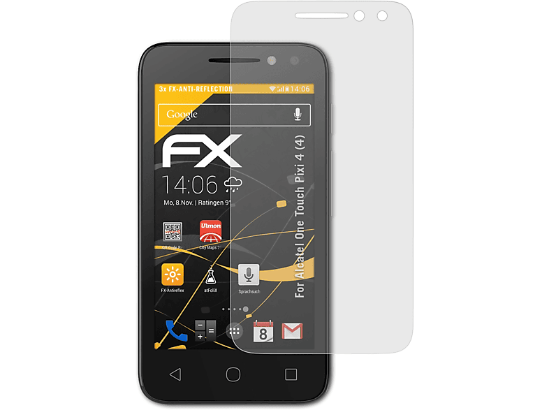 FX-Antireflex Displayschutz(für ATFOLIX Touch One Alcatel (4)) 3x Pixi 4