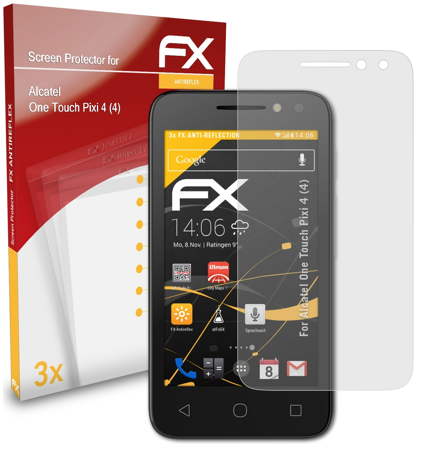 3x FX-Antireflex Alcatel Touch (4)) Displayschutz(für 4 ATFOLIX Pixi One