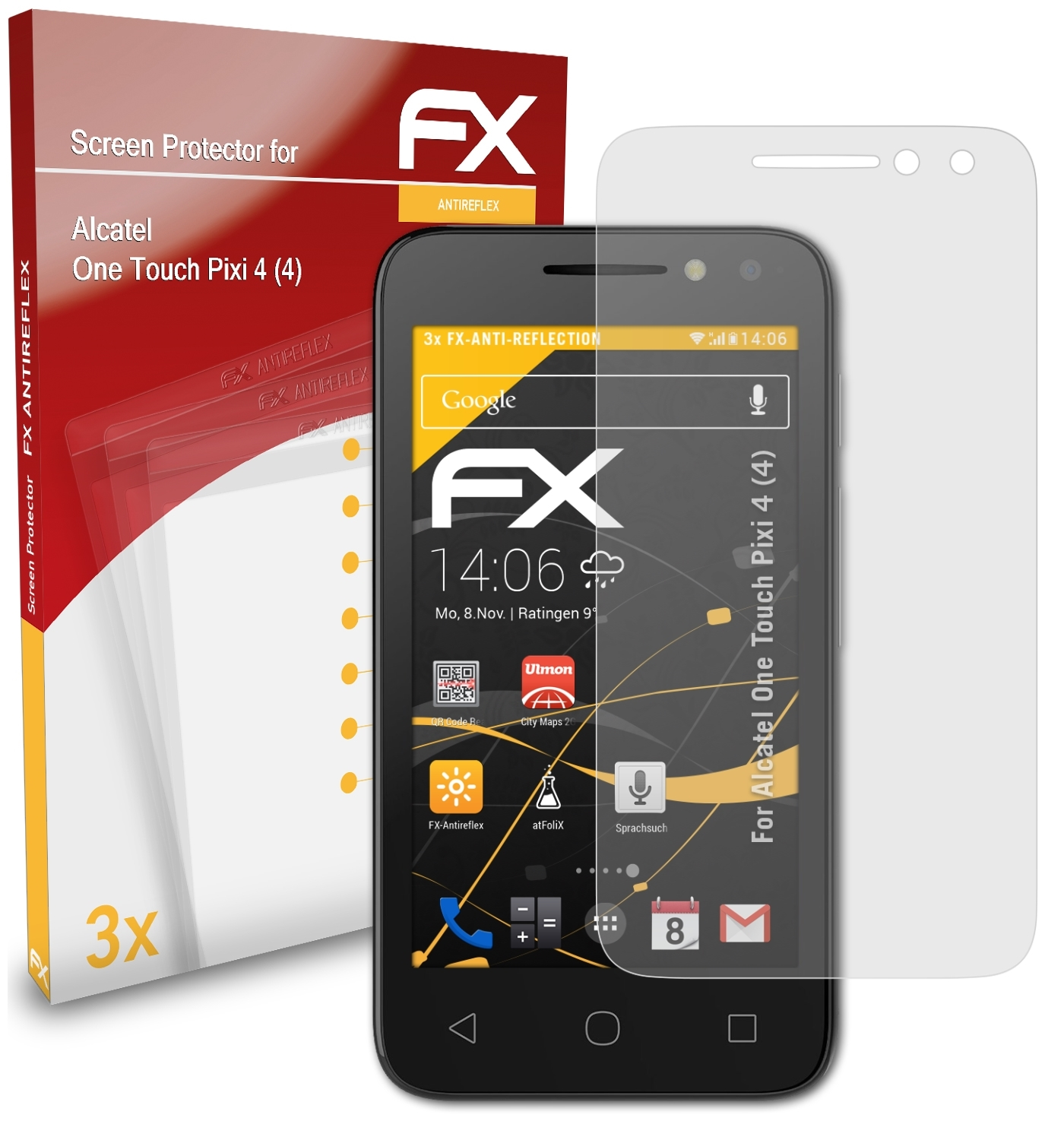 ATFOLIX 3x FX-Antireflex Displayschutz(für One Alcatel (4)) Pixi Touch 4