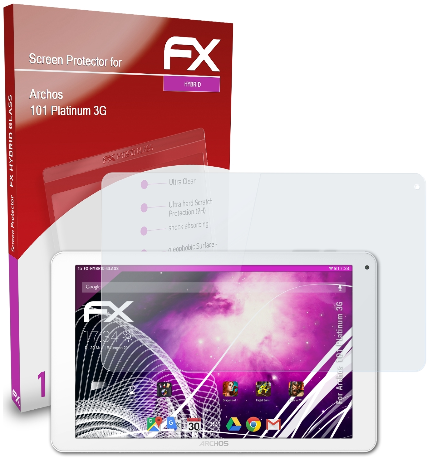 ATFOLIX FX-Hybrid-Glass Platinum Archos 3G) 101 Schutzglas(für