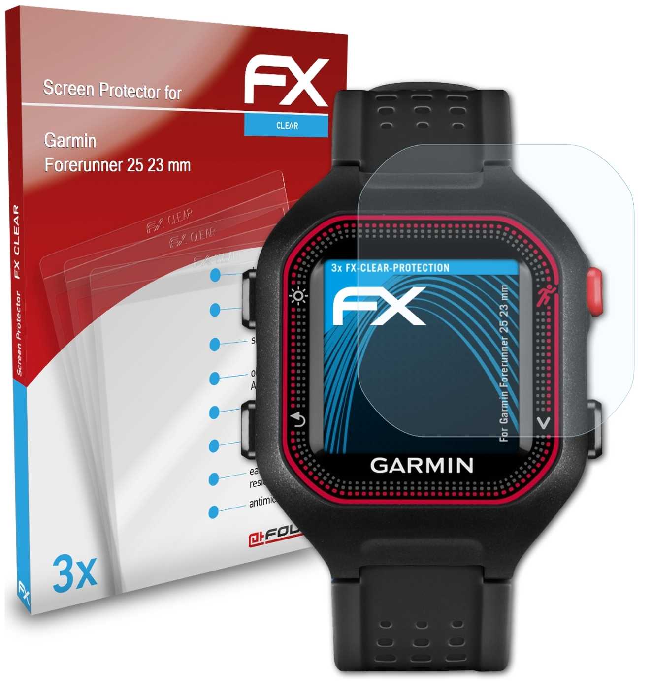 ATFOLIX 3x FX-Clear Displayschutz(für Garmin Forerunner (23 25 mm))