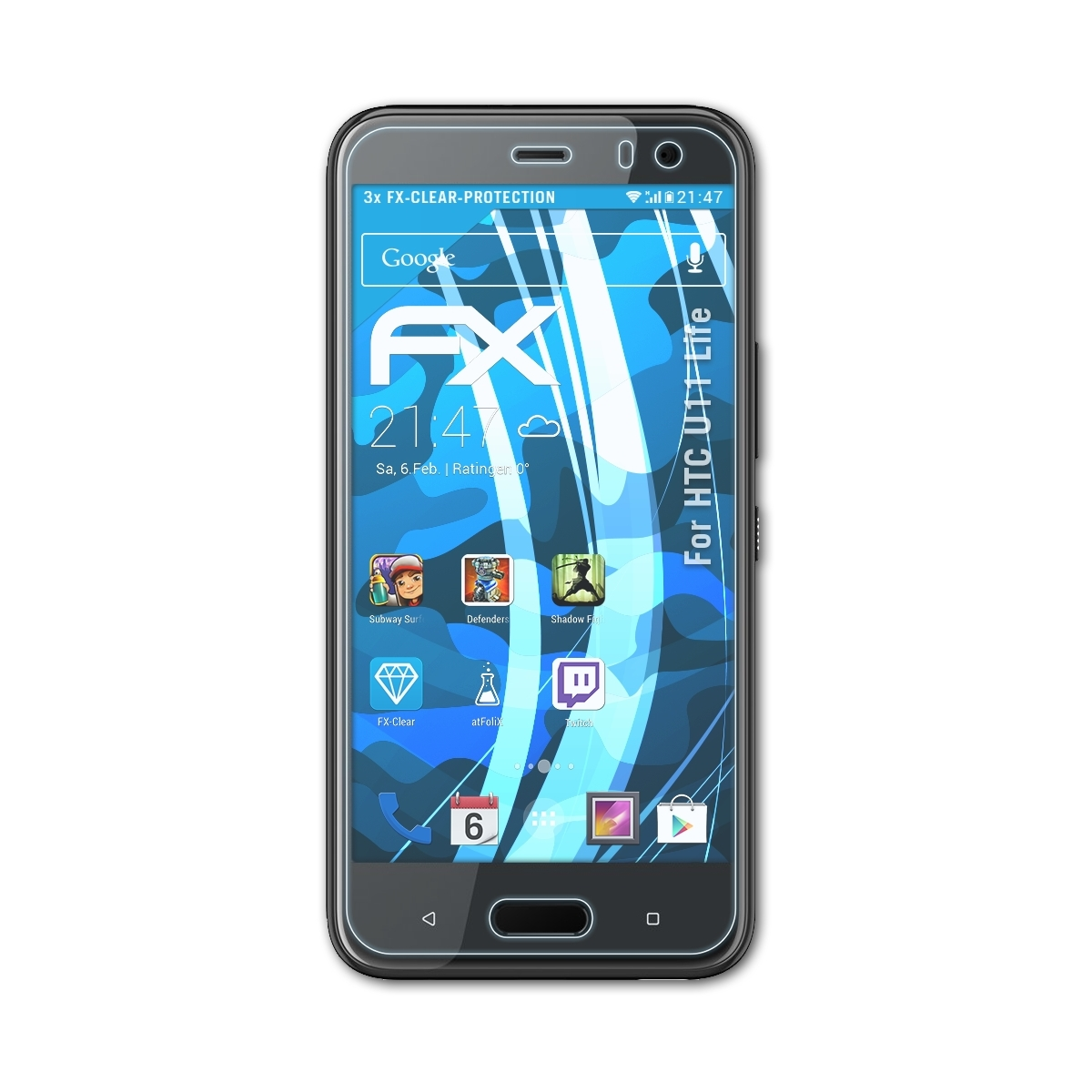 ATFOLIX 3x FX-Clear Displayschutz(für Life) U11 HTC