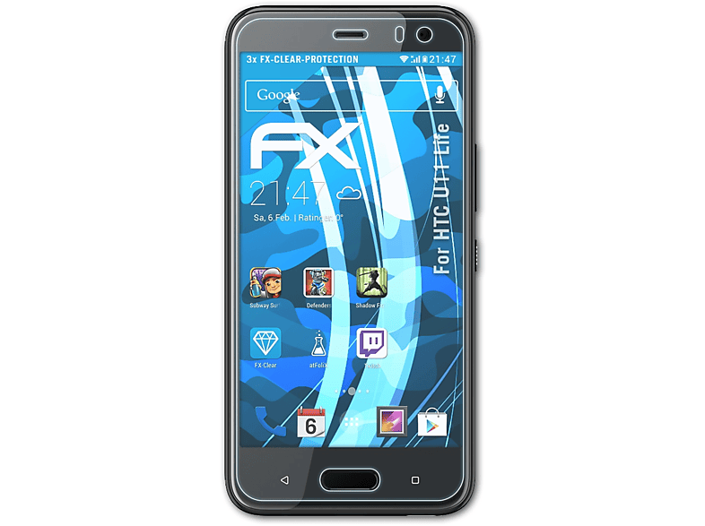 Life) 3x Displayschutz(für ATFOLIX FX-Clear HTC U11
