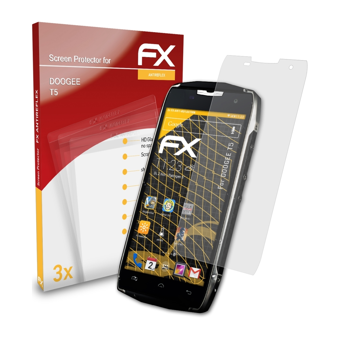 T5) Displayschutz(für 3x Doogee FX-Antireflex ATFOLIX