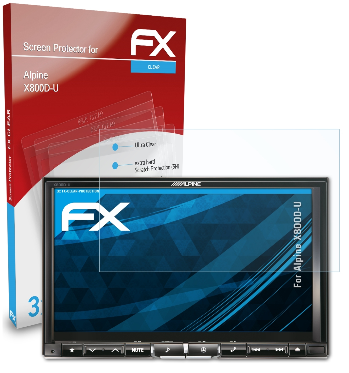FX-Clear X800D-U) Alpine 3x Displayschutz(für ATFOLIX