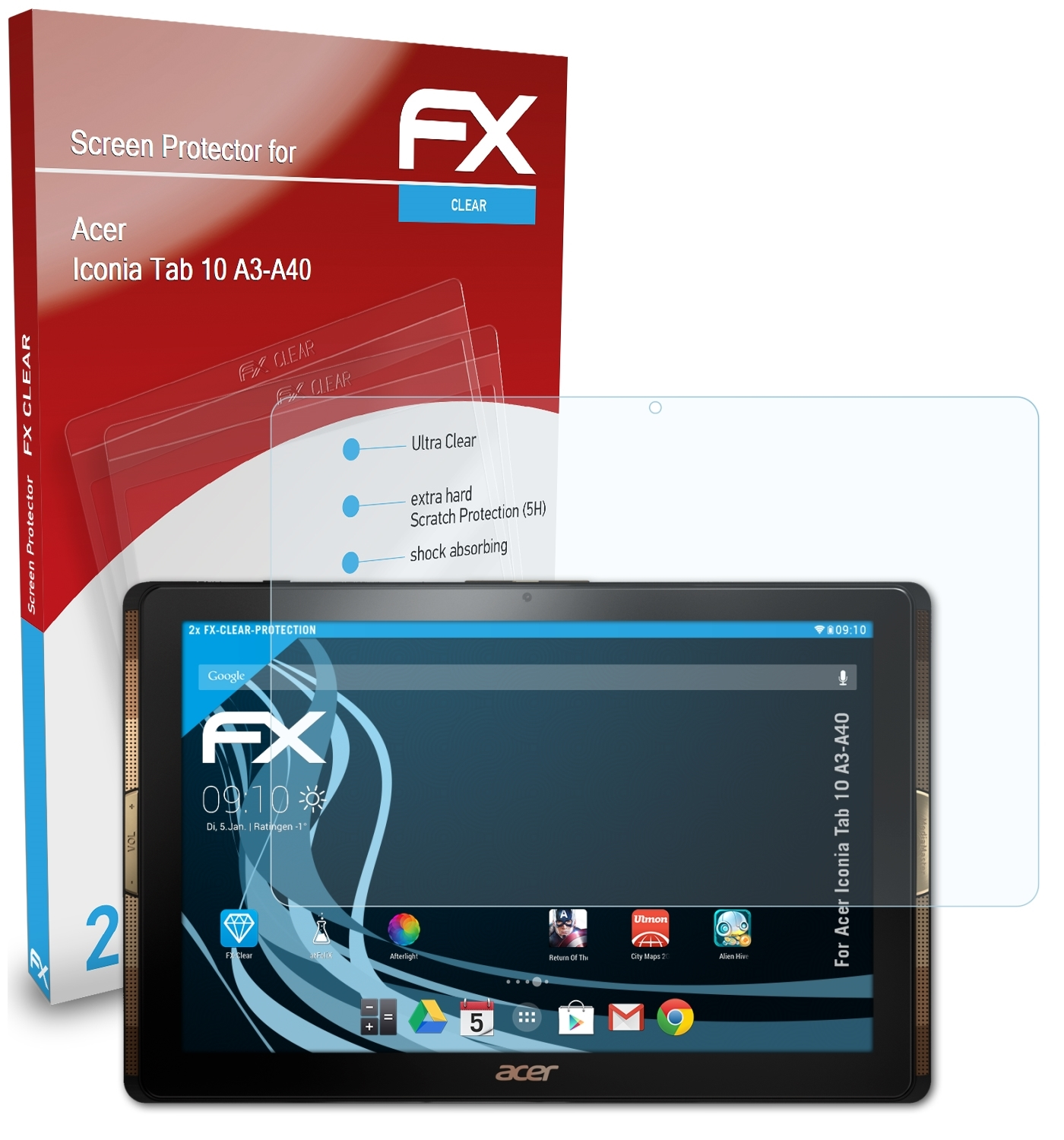 Acer 2x Iconia (A3-A40)) 10 Tab Displayschutz(für FX-Clear ATFOLIX