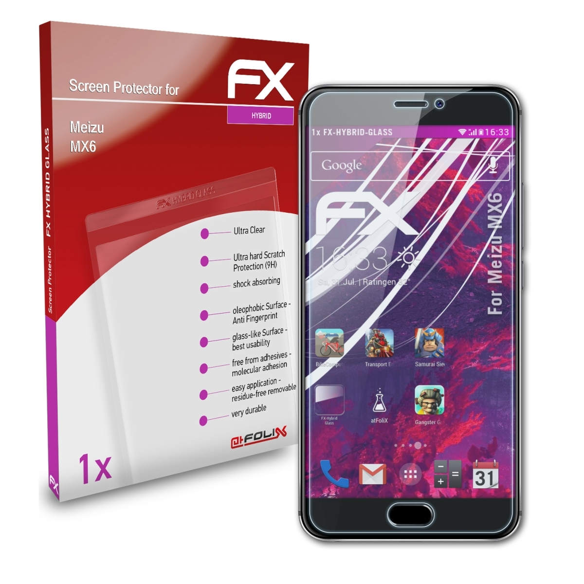 ATFOLIX FX-Hybrid-Glass Schutzglas(für Meizu MX6)