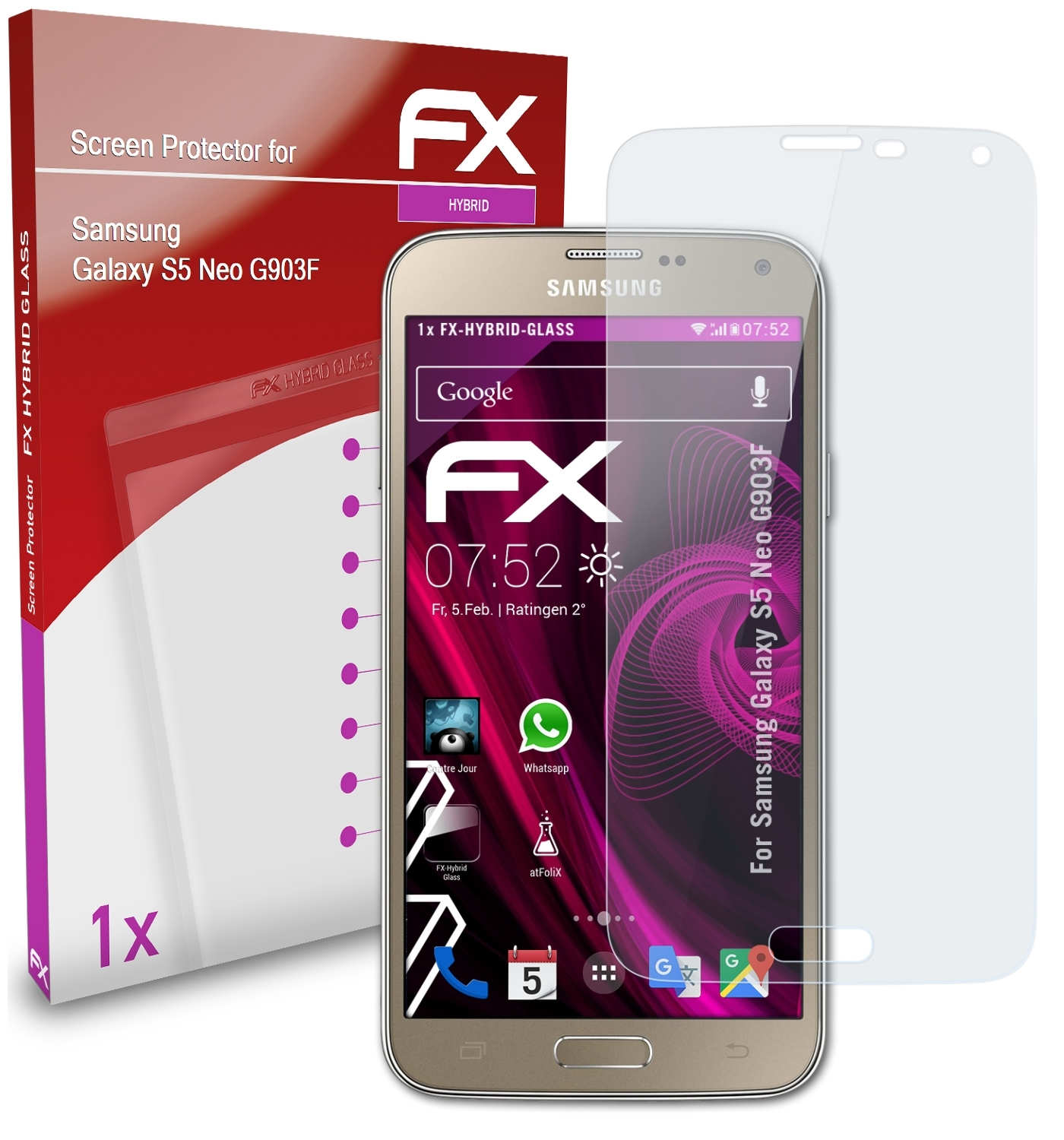 ATFOLIX FX-Hybrid-Glass Schutzglas(für Samsung Galaxy S5 Neo (G903F))