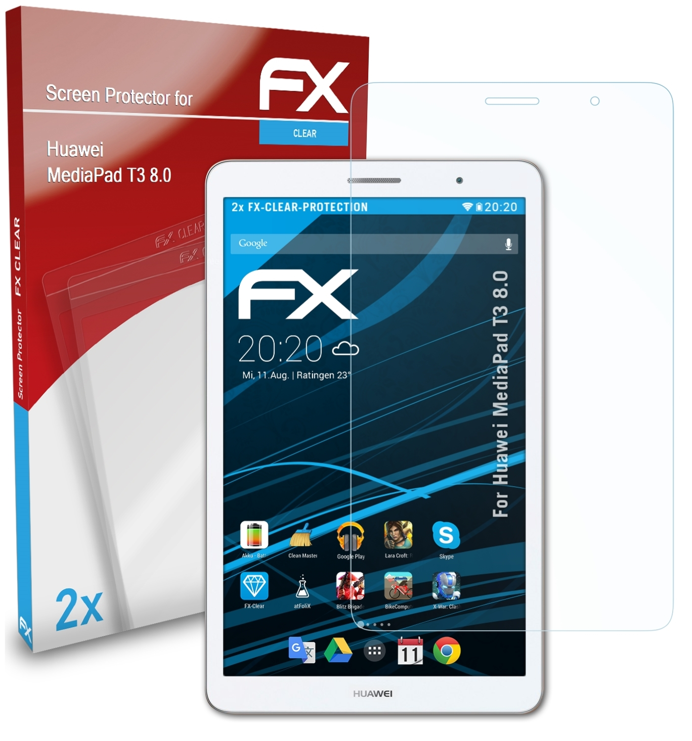 ATFOLIX 2x Displayschutz(für Huawei T3 MediaPad FX-Clear 8.0)