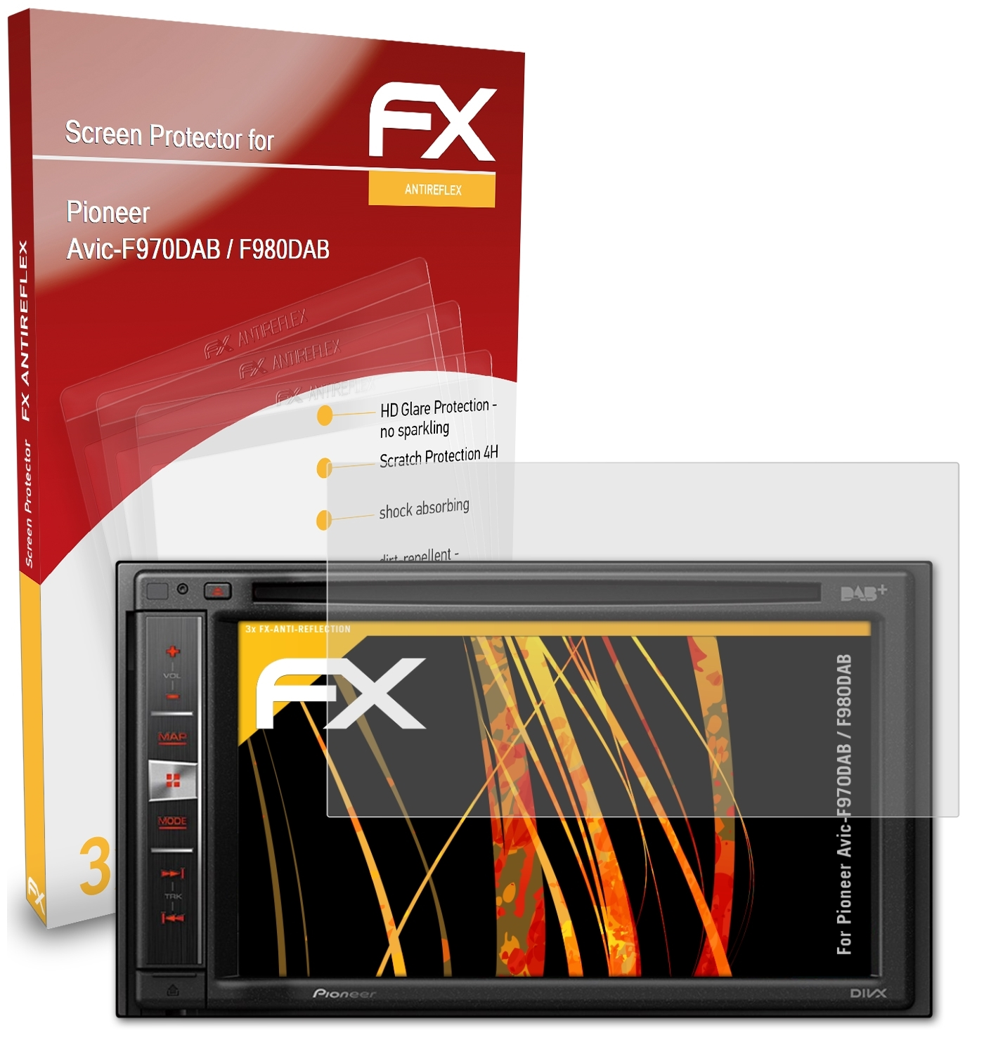 Displayschutz(für 3x ATFOLIX FX-Antireflex Pioneer / Avic-F970DAB F980DAB)