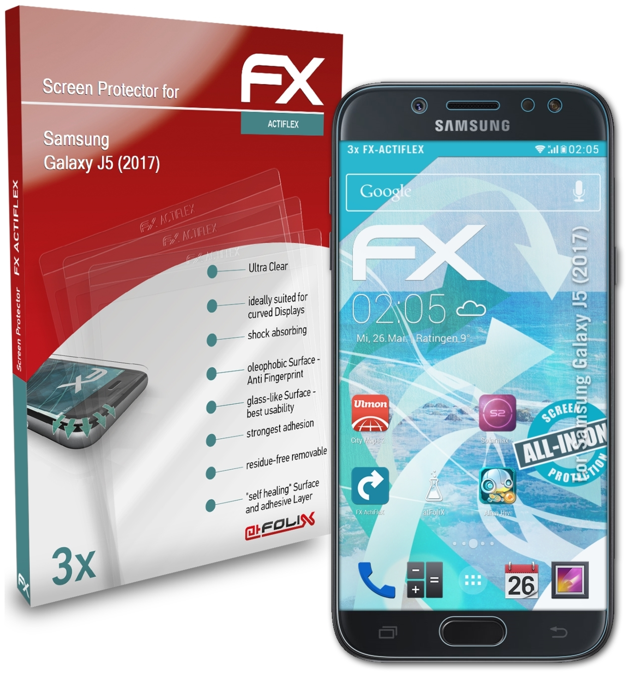 ATFOLIX 3x FX-ActiFleX Displayschutz(für Samsung Galaxy (2017)) J5