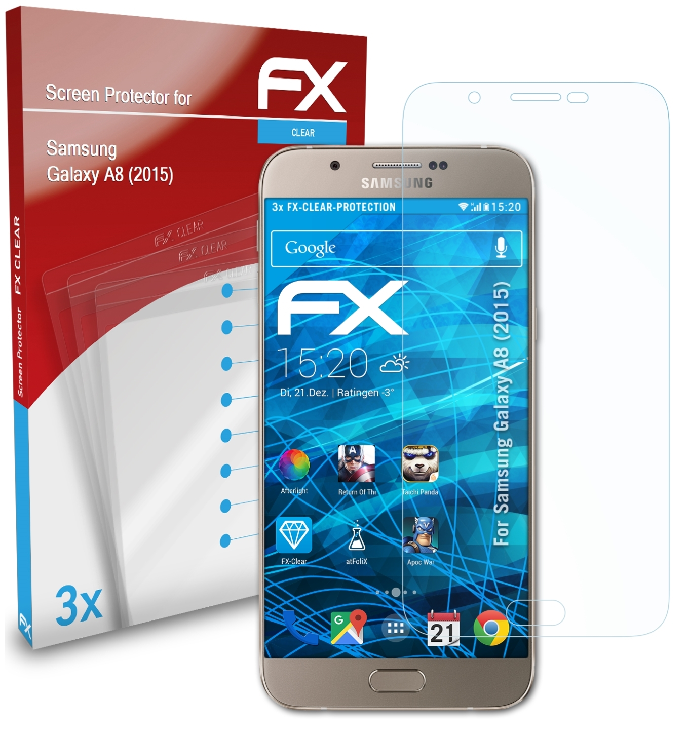 Displayschutz(für (2015)) Galaxy ATFOLIX FX-Clear 3x Samsung A8