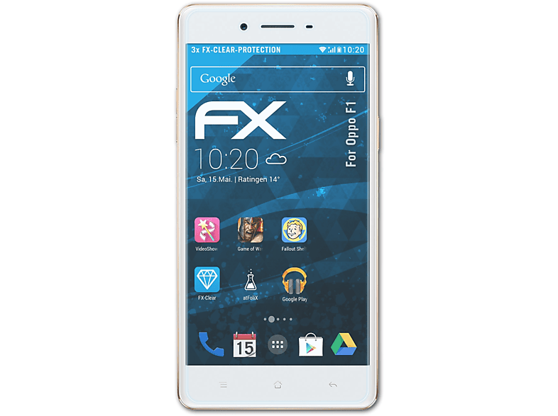 ATFOLIX 3x FX-Clear Displayschutz(für Oppo F1)