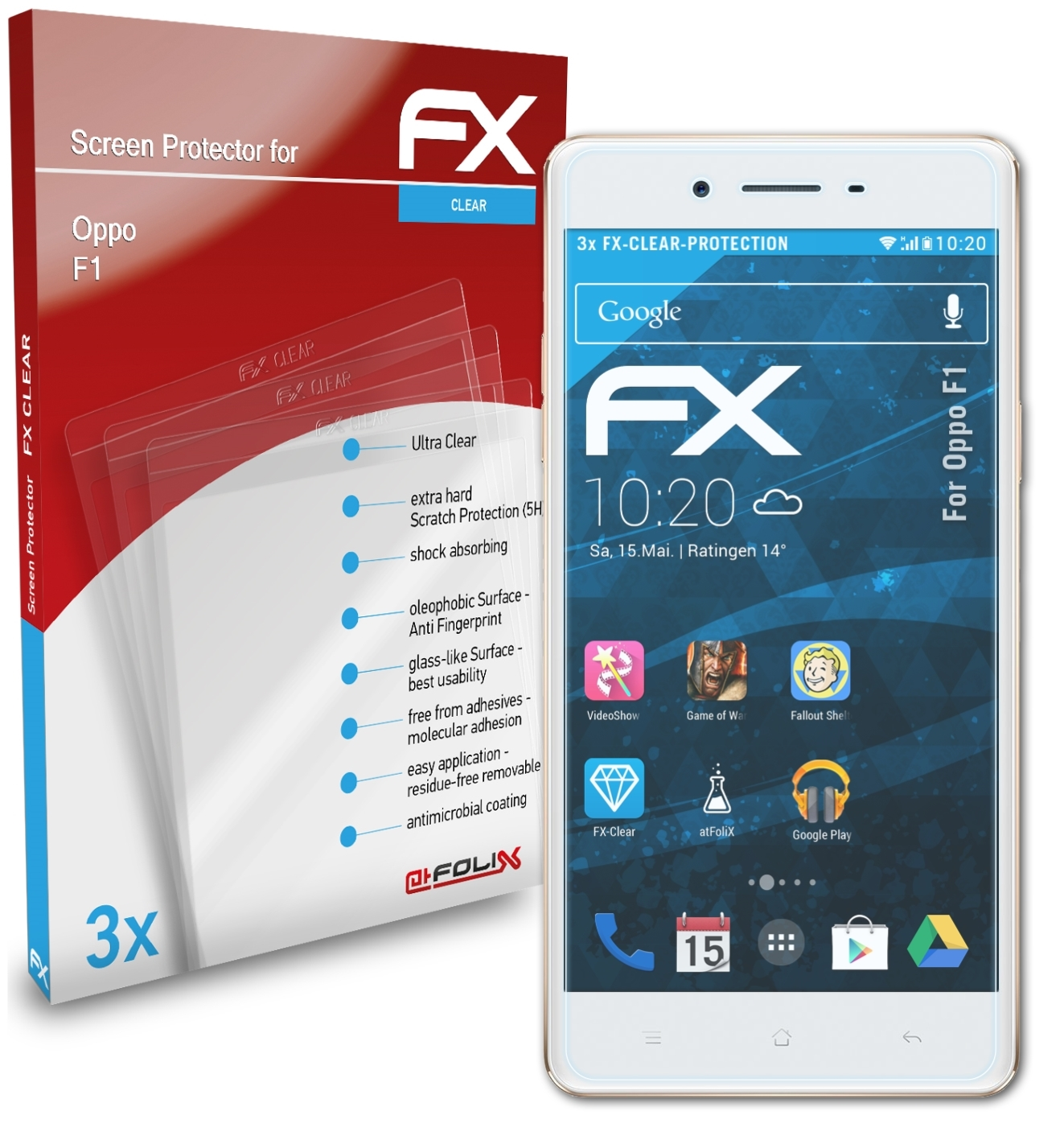 3x F1) ATFOLIX Displayschutz(für FX-Clear Oppo