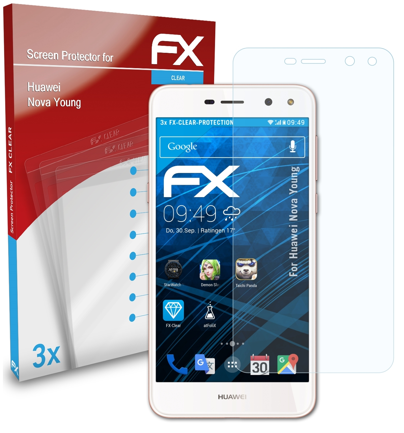 Displayschutz(für ATFOLIX Nova FX-Clear Huawei Young) 3x
