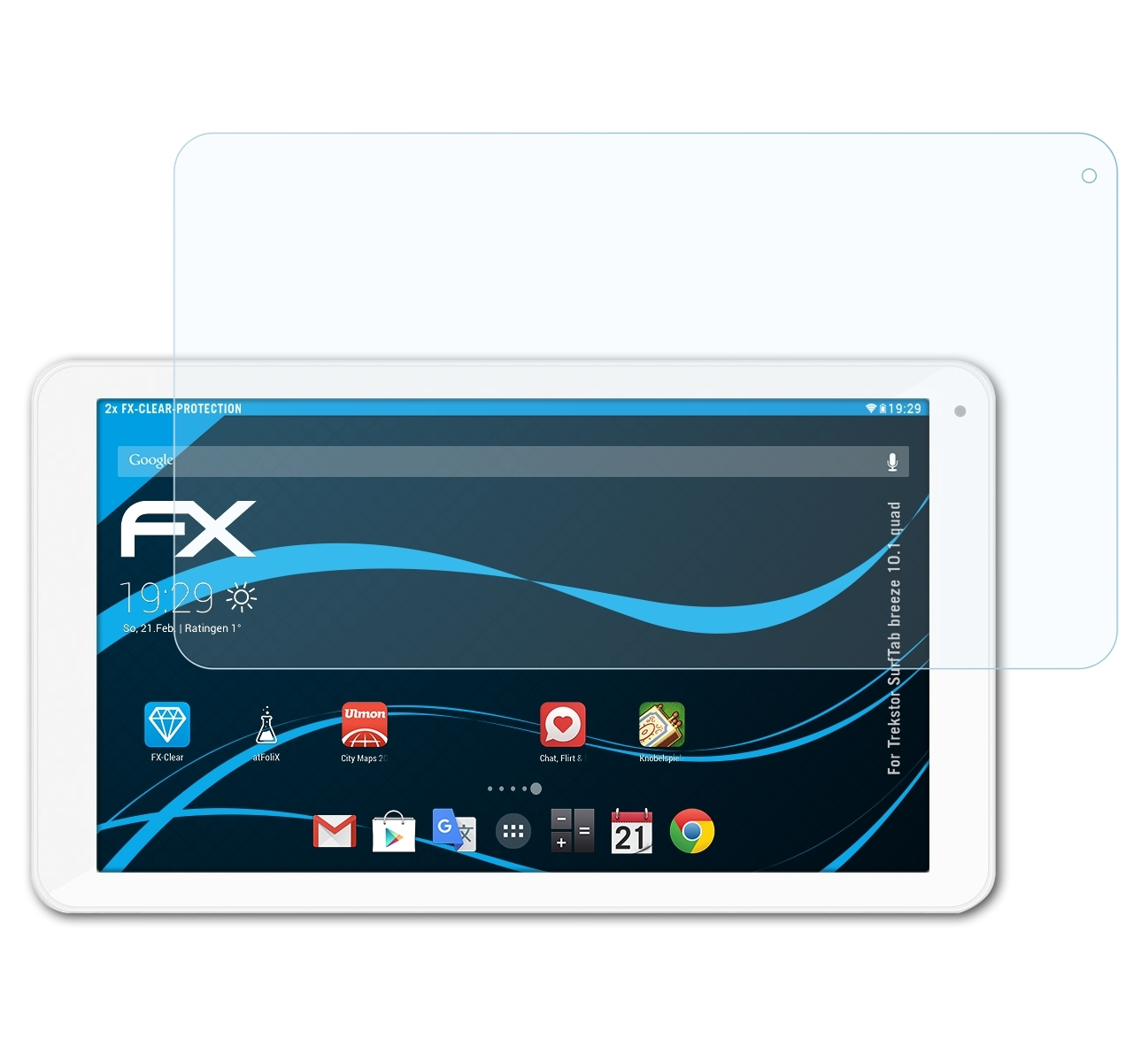 ATFOLIX 2x 10.1 Trekstor Displayschutz(für quad) FX-Clear SurfTab breeze