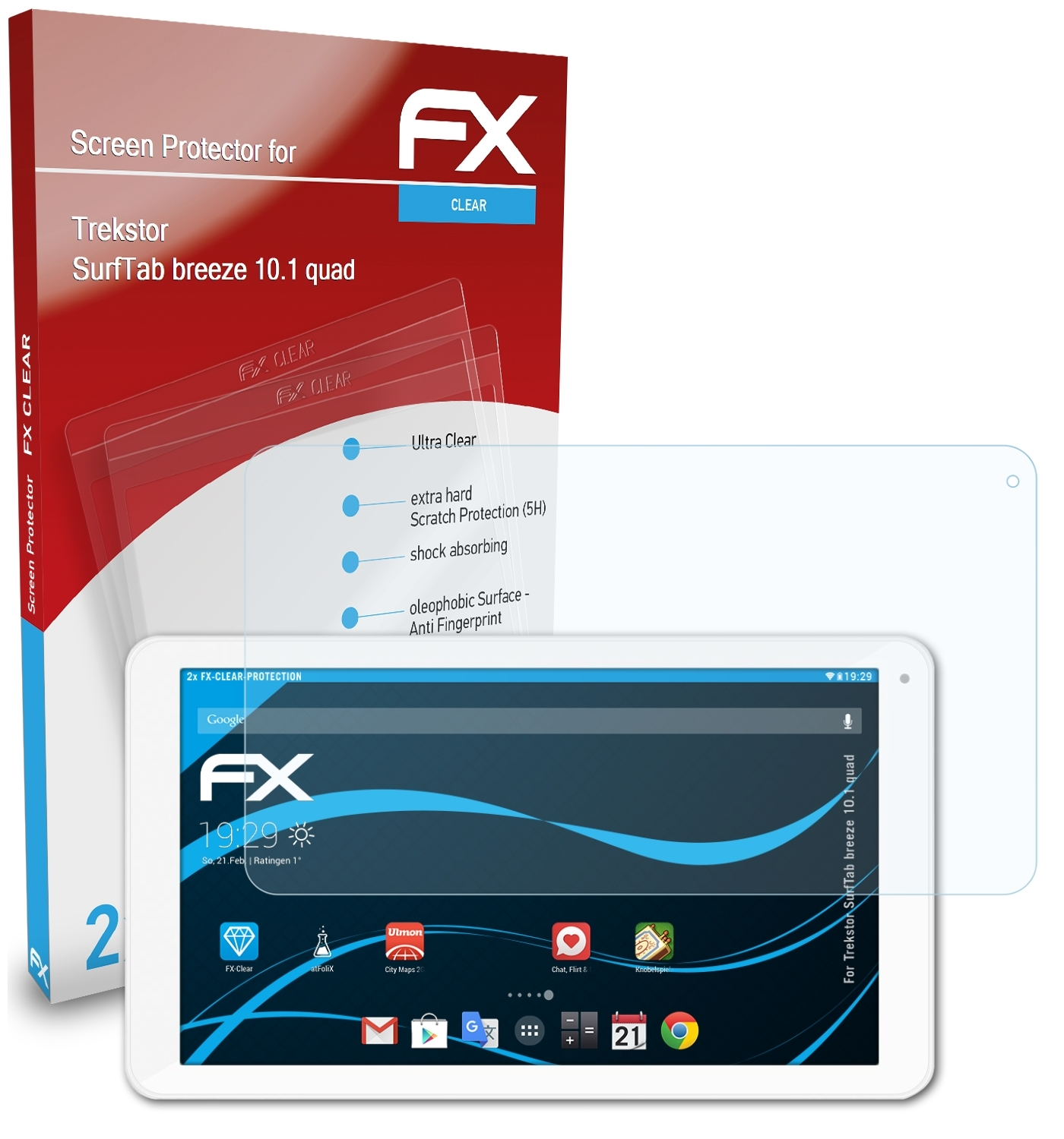 ATFOLIX 2x 10.1 Trekstor Displayschutz(für quad) FX-Clear SurfTab breeze