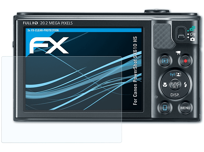 ATFOLIX 3x FX-Clear Displayschutz(für PowerShot Canon HS) SX610