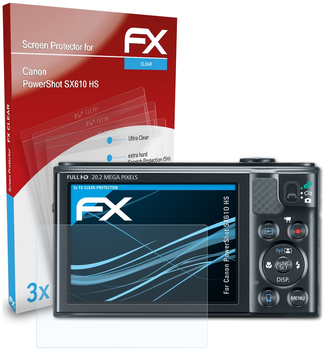 ATFOLIX 3x Displayschutz(für PowerShot SX610 FX-Clear HS) Canon
