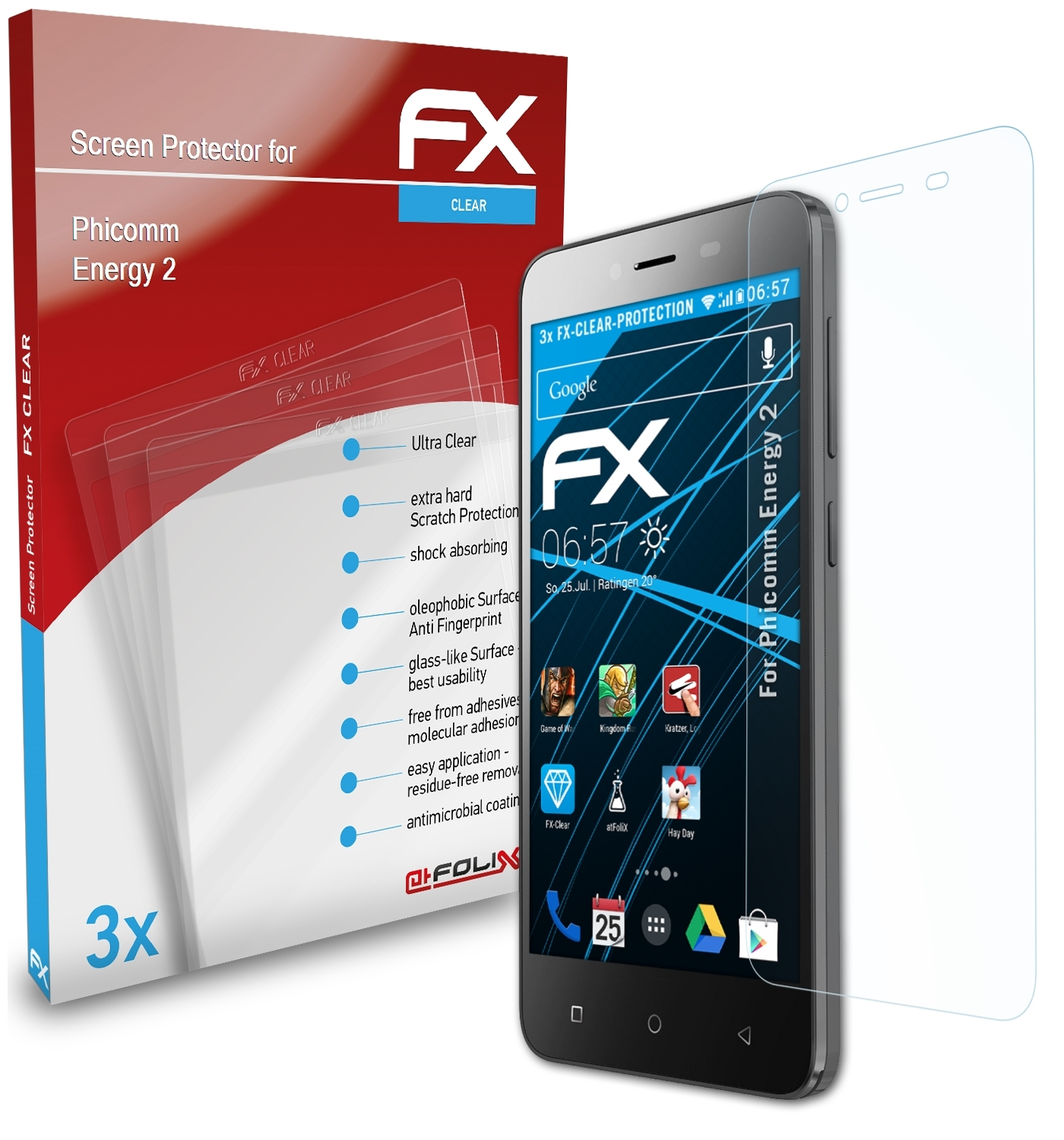 ATFOLIX 3x FX-Clear Displayschutz(für Phicomm 2) Energy