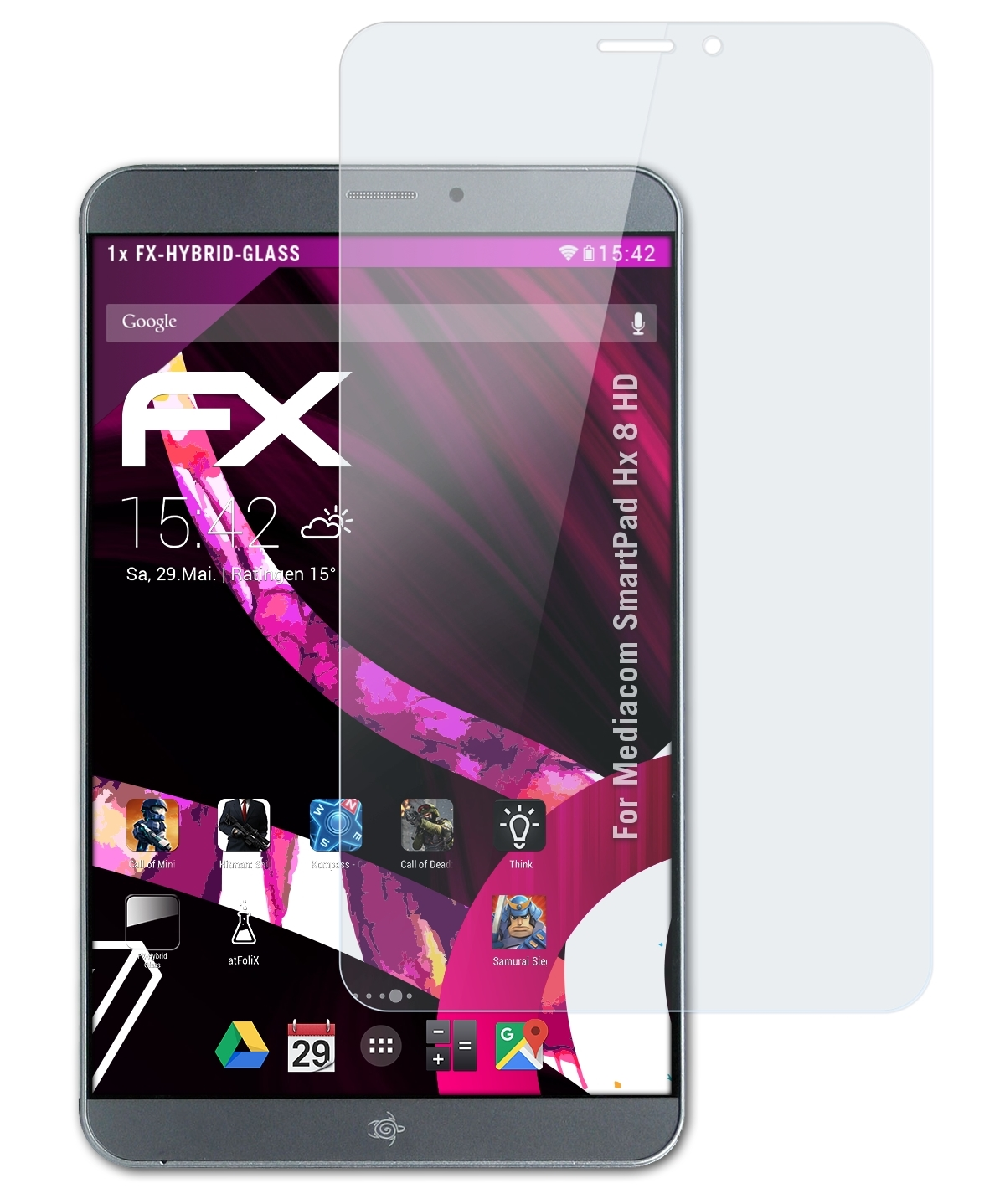 ATFOLIX Schutzglas(für HD) Mediacom FX-Hybrid-Glass 8 SmartPad Hx