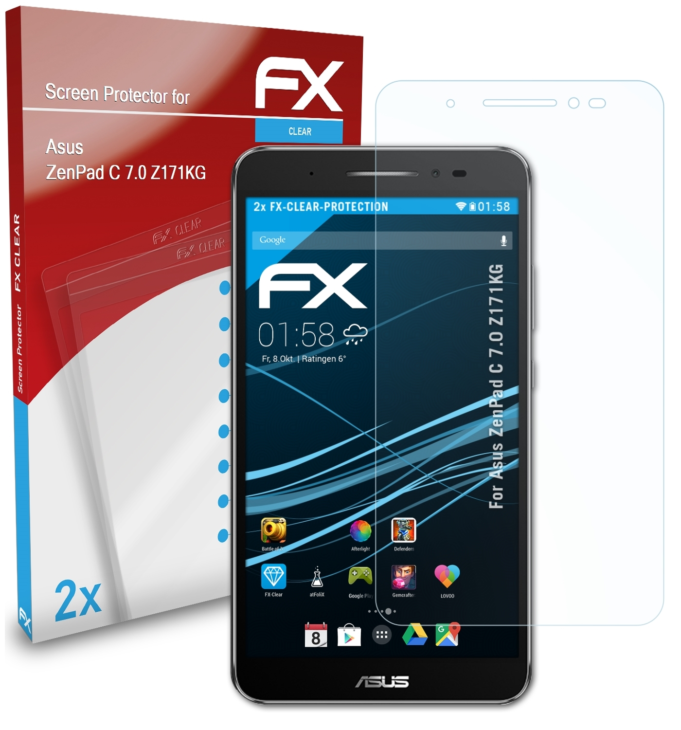 ATFOLIX 2x FX-Clear Displayschutz(für Asus 7.0 ZenPad (Z171KG)) C
