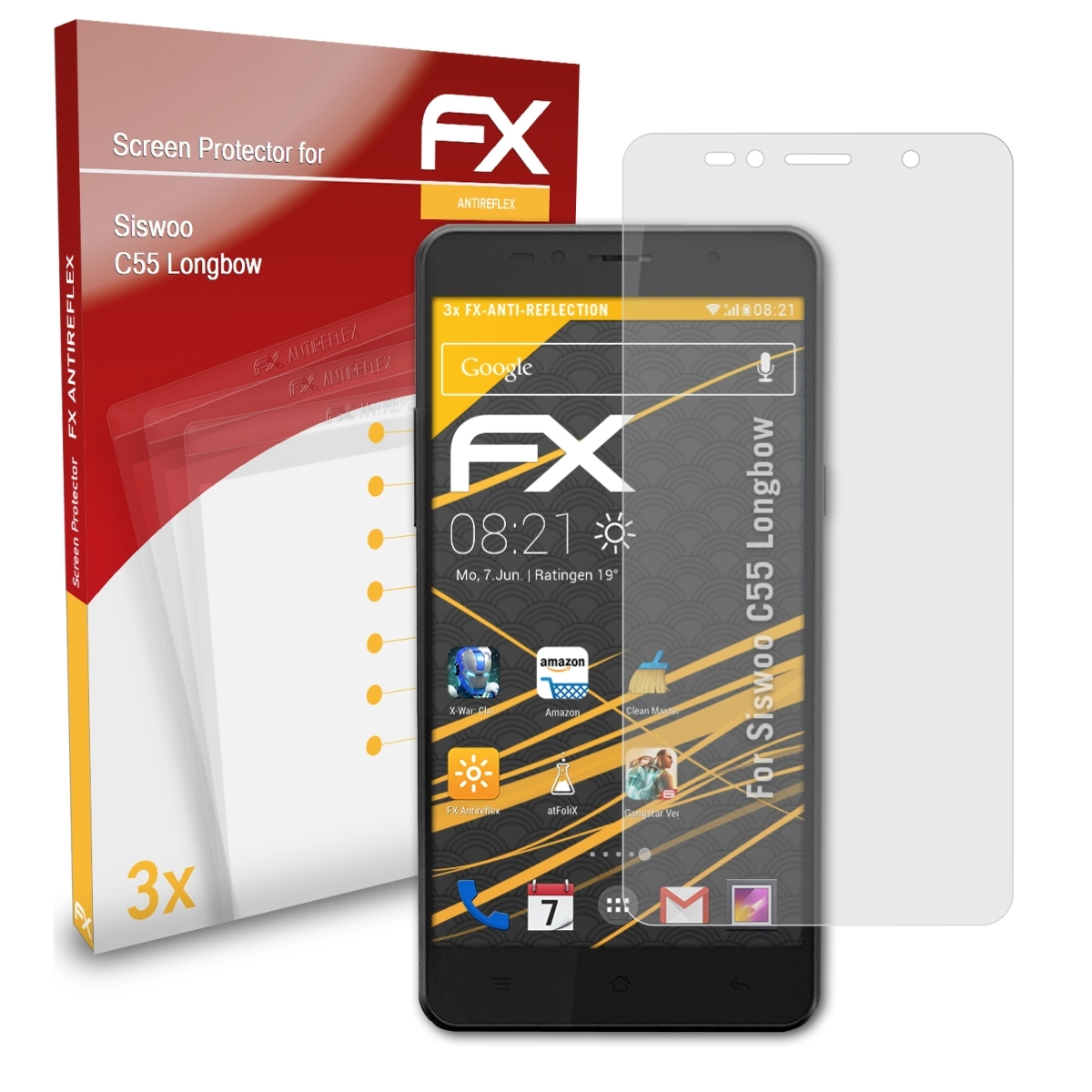 ATFOLIX 3x FX-Antireflex Displayschutz(für Longbow) Siswoo C55