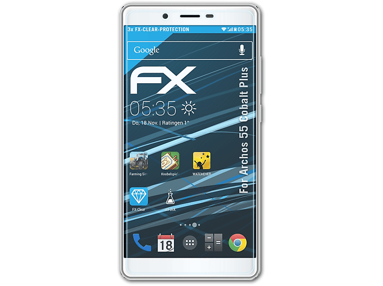 ATFOLIX 3x FX-Clear Displayschutz(für Archos Plus) 55 Cobalt