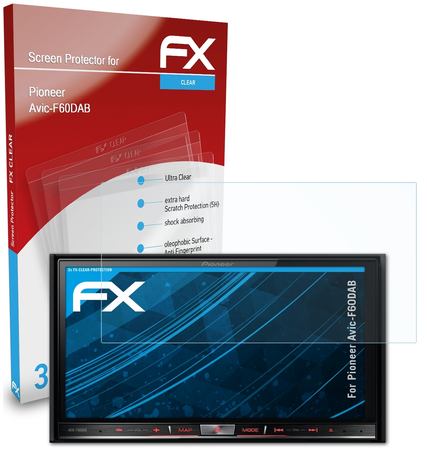 ATFOLIX 3x FX-Clear Displayschutz(für Pioneer Avic-F60DAB)