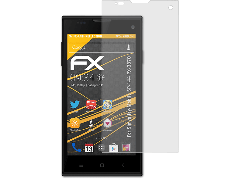 ATFOLIX 3x FX-Antireflex Displayschutz(für Simvalley-Mobile (PX-3870)) SP-144